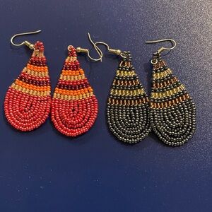African made Colorful glass Beaded Teardrop Earrings. NWOT